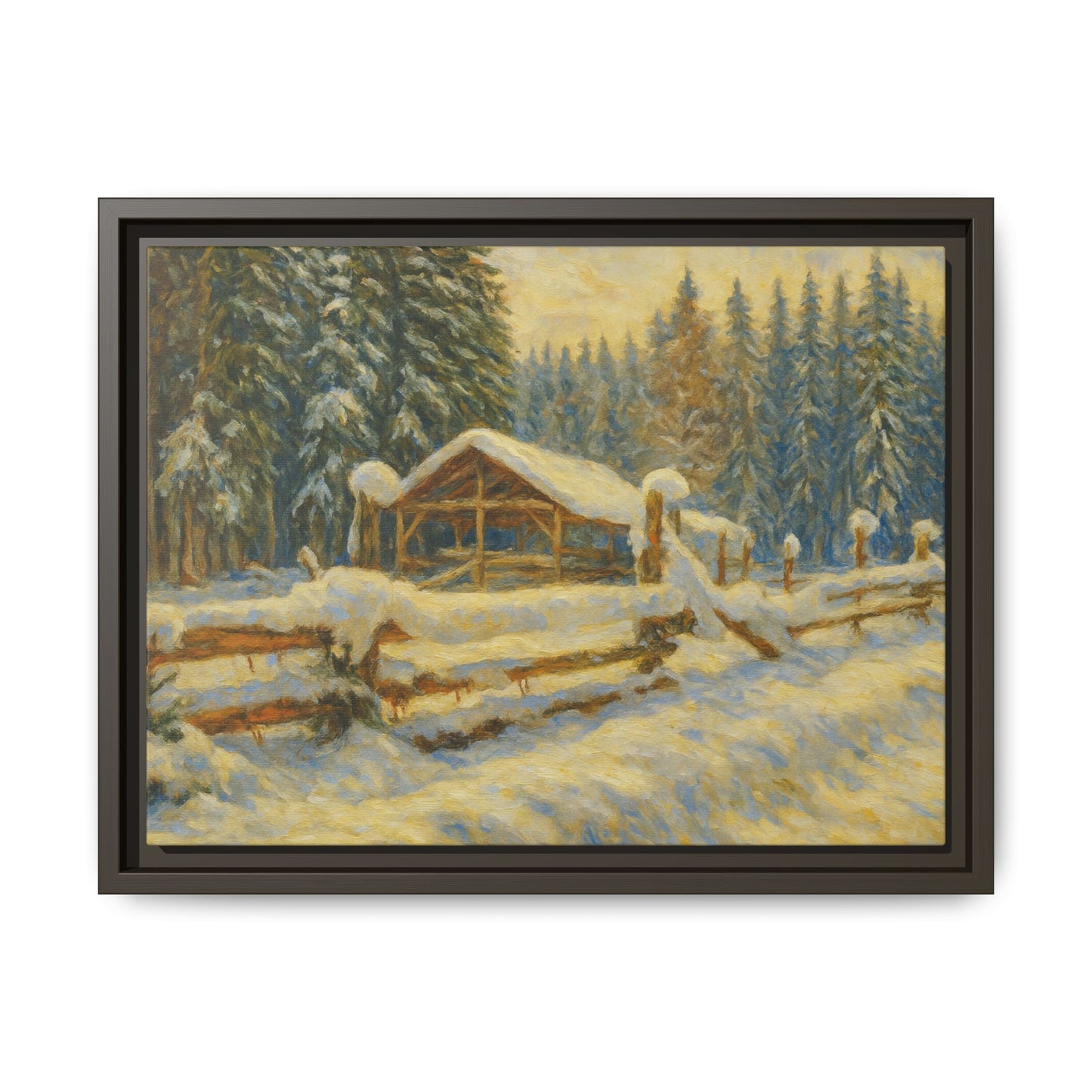 Winter Landscape Framed Canvas Art | Cozy Home Decor | Wall Art for Living Room, Bedroom, Holiday Gift, Rustic Vibes, Art Print - TRV