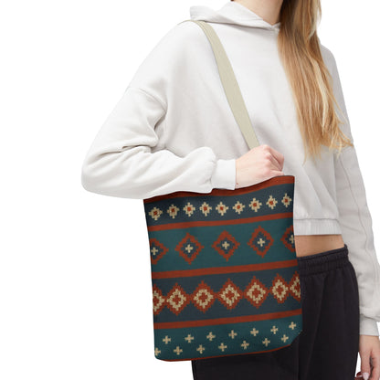 Southwestern Diamond Pattern Tote Bag | Aztec Tribal Geometric Print - TRV