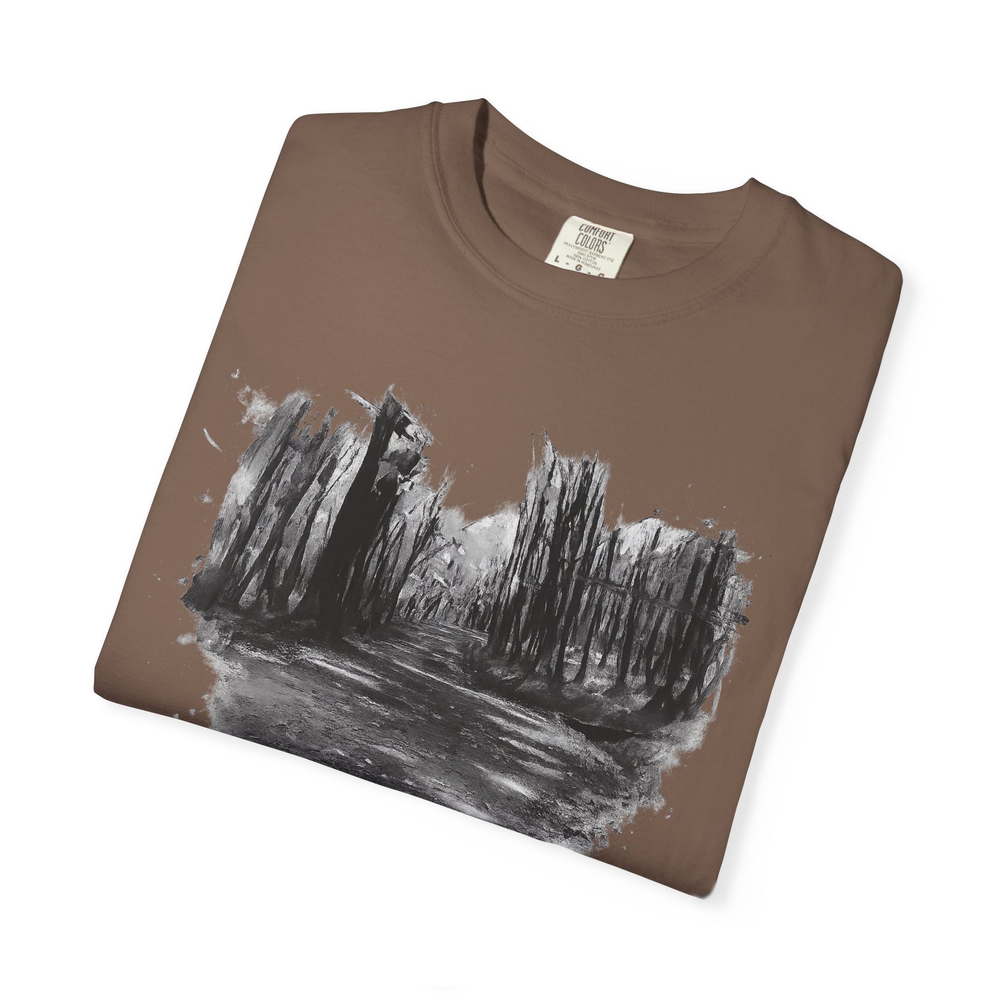 Artistic Forest Scene T-shirt | Nature Lover Gift, Outdoor Adventure Tee, Eco-Friendly Fashion, Vintage Inspired Clothing, Unisex Gift - TRV