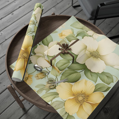 Floral Lemon Wrap — Citrus Blossom Wrapping Paper Roll