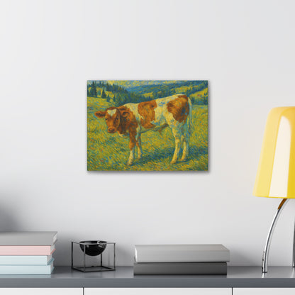 Artistic Cow Canvas Wall Art - Farmhouse Decor, Calf Painting