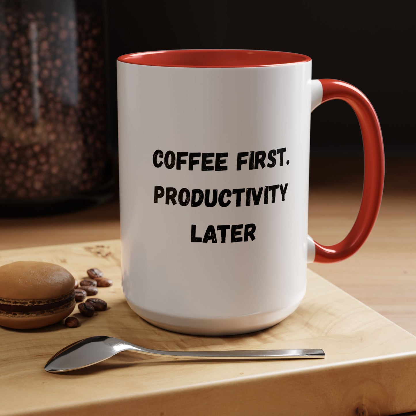 Coffee First Productivity Later Mug - Fun Office Gift, Motivational Coffee Cup, Black Handle Mug, Home Office Decor, Thoughtful Gift