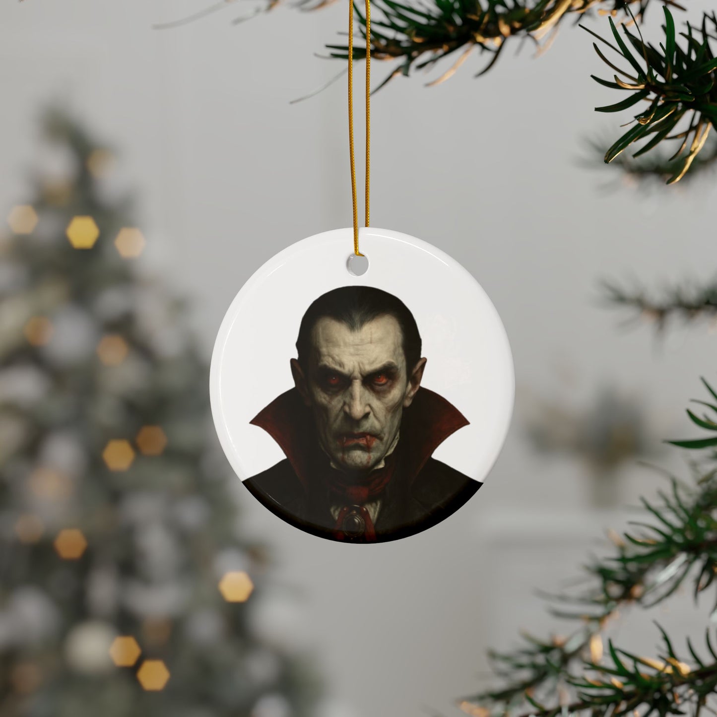 Vampire Portrait Ceramic Ornament — Two-Sided Gothic Christmas Decoration