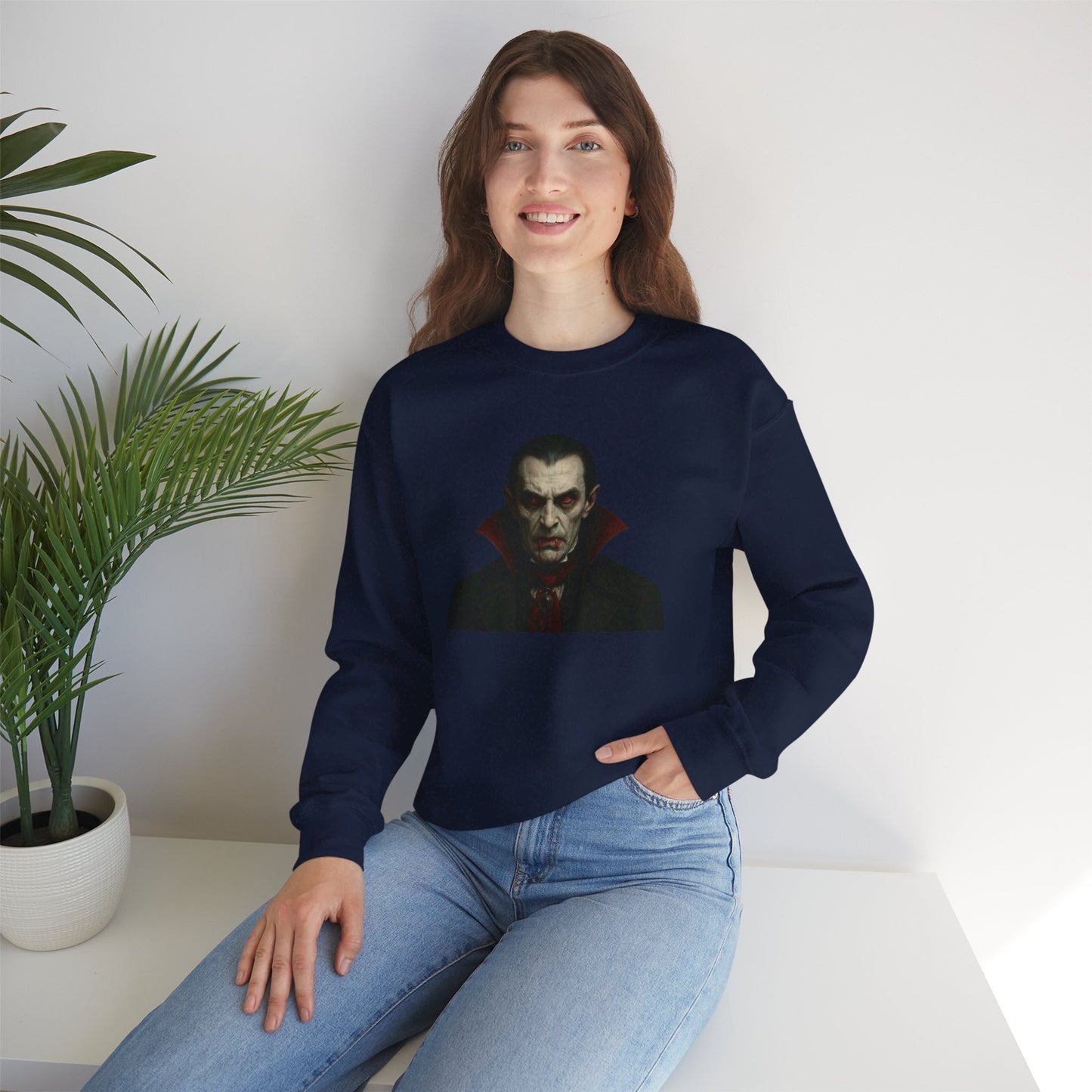 Gothic Horror Sweatshirt, Cozy Vampire Sweatshirt, Spooky Apparel, Halloween Costume Top, Unisex Halloween Sweatshirt