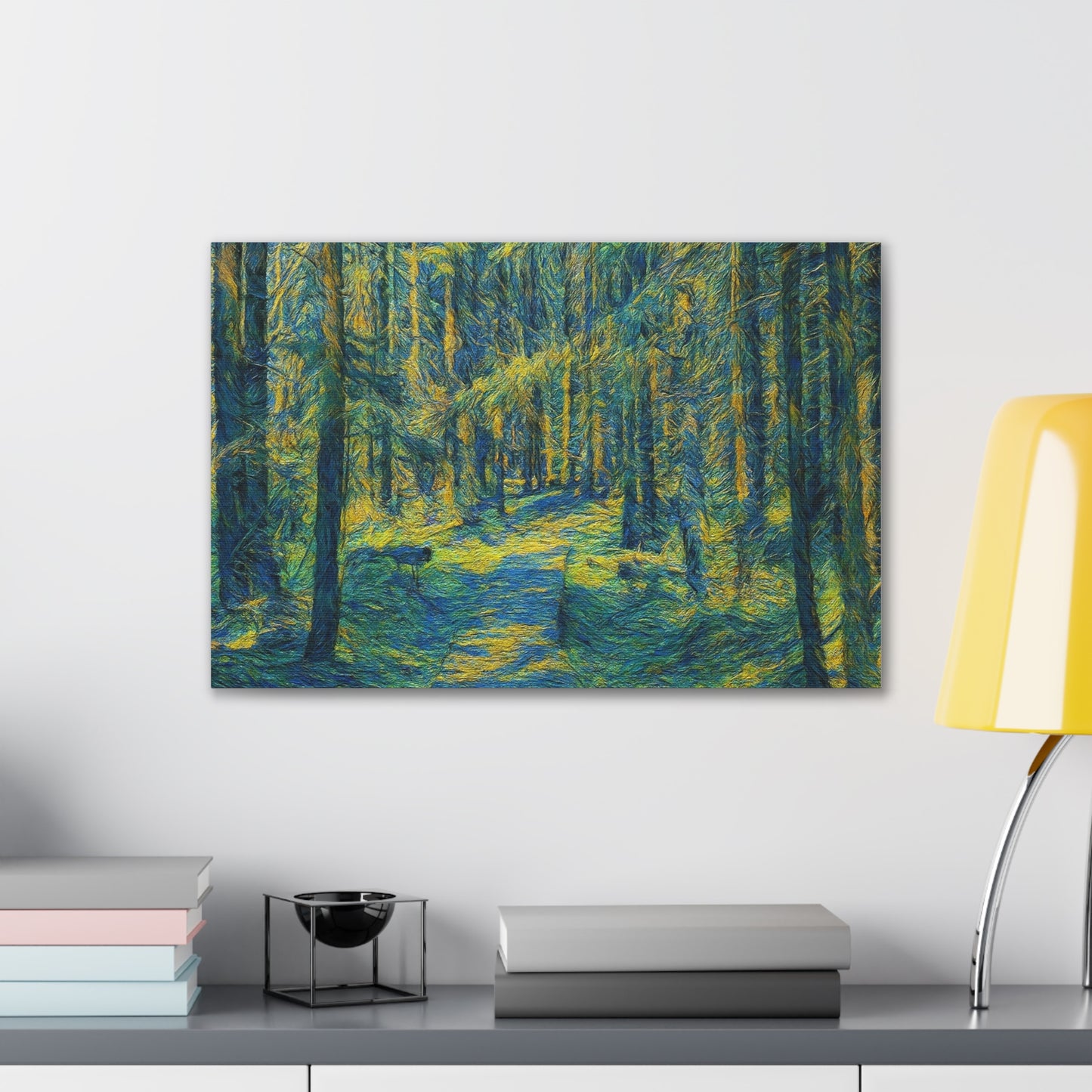 Sunlit Forest Path Canvas – Impressionist Woodland Wall Art