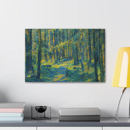 Sunlit Forest Path Canvas – Impressionist Woodland Wall Art