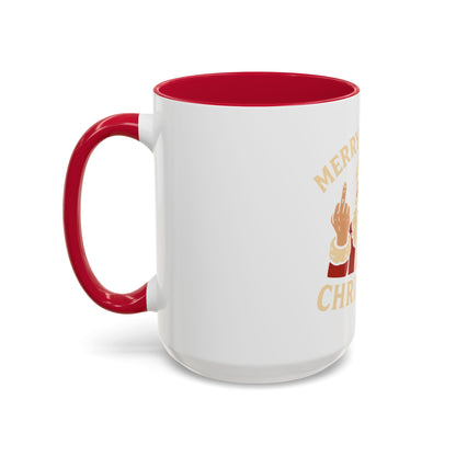 Irreverent Merry Christmas Mug — Funny Santa Middle Finger Coffee Cup (11oz & 15oz)