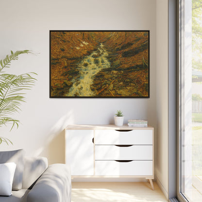 Serene Abstract Nature Canvas Art, Framed Wall Decor, Rustic Home Accent, Earthy Tone Artwork, Tranquil River Scene - TRV