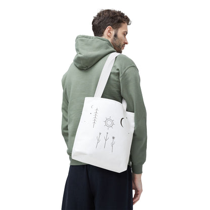 Minimal Moon and Sun Botanical Tote | Celestial Line Art Bag