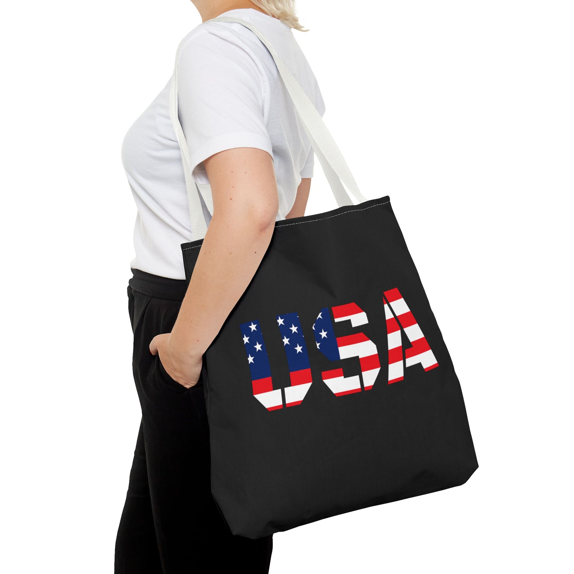 Patriotic USA Print Tote Bag, Reusable Shopping Bag, 4th of July Gift, Summer Carryall, American Flag Style - TRV