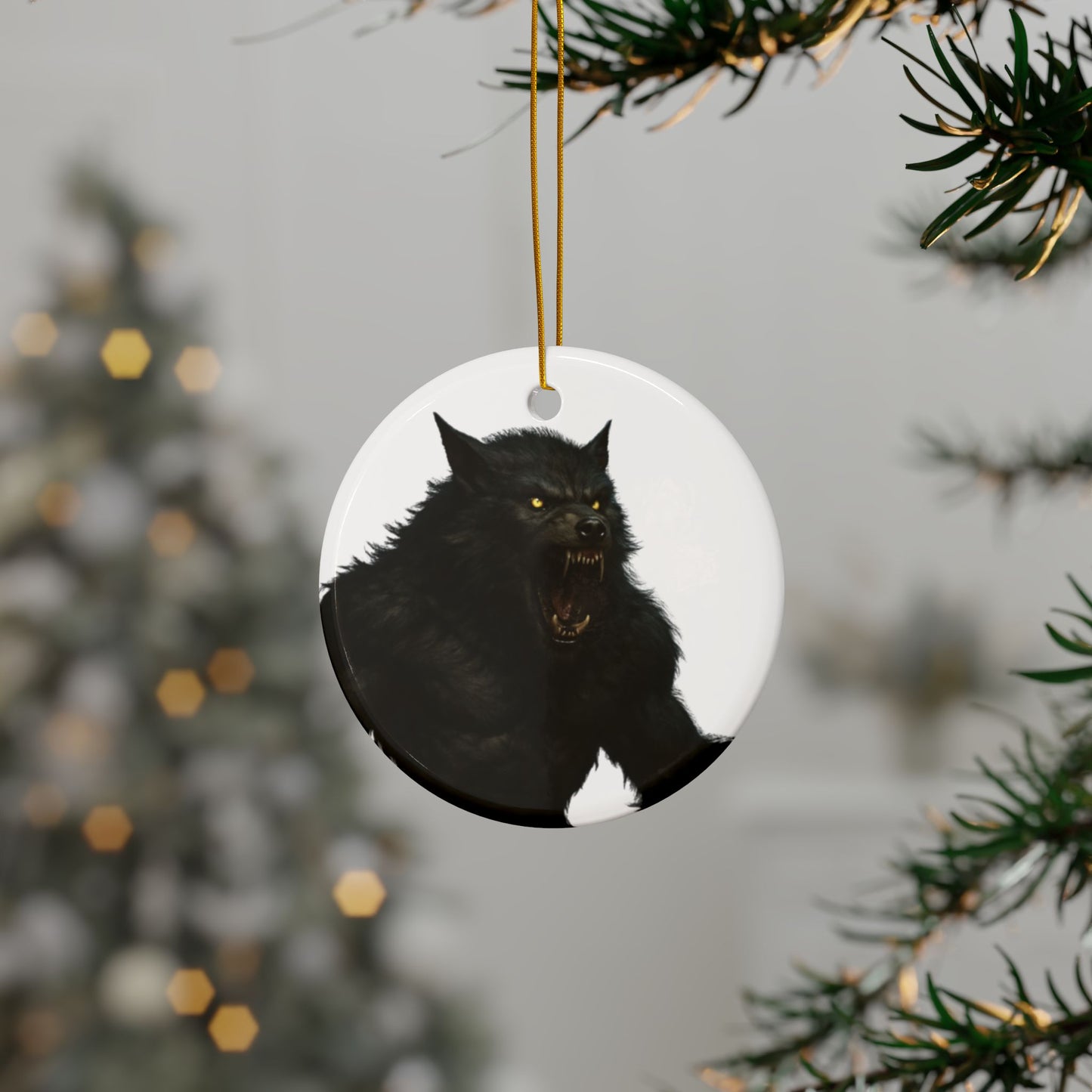 Ceramic Ornament - Fierce Werewolf Design, Perfect for Halloween, Spooky Decor, Unique Gifts, 2-Side Print