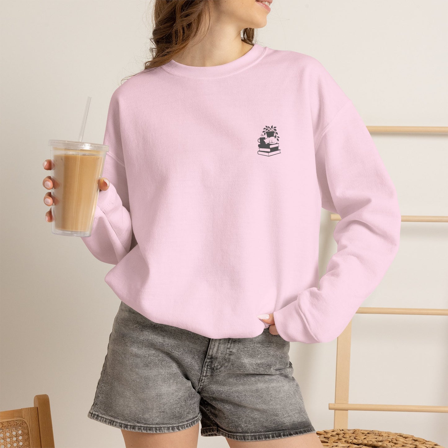 Stack of Books with Mug and Plant Sweatshirt | Cozy Reading Crewneck
