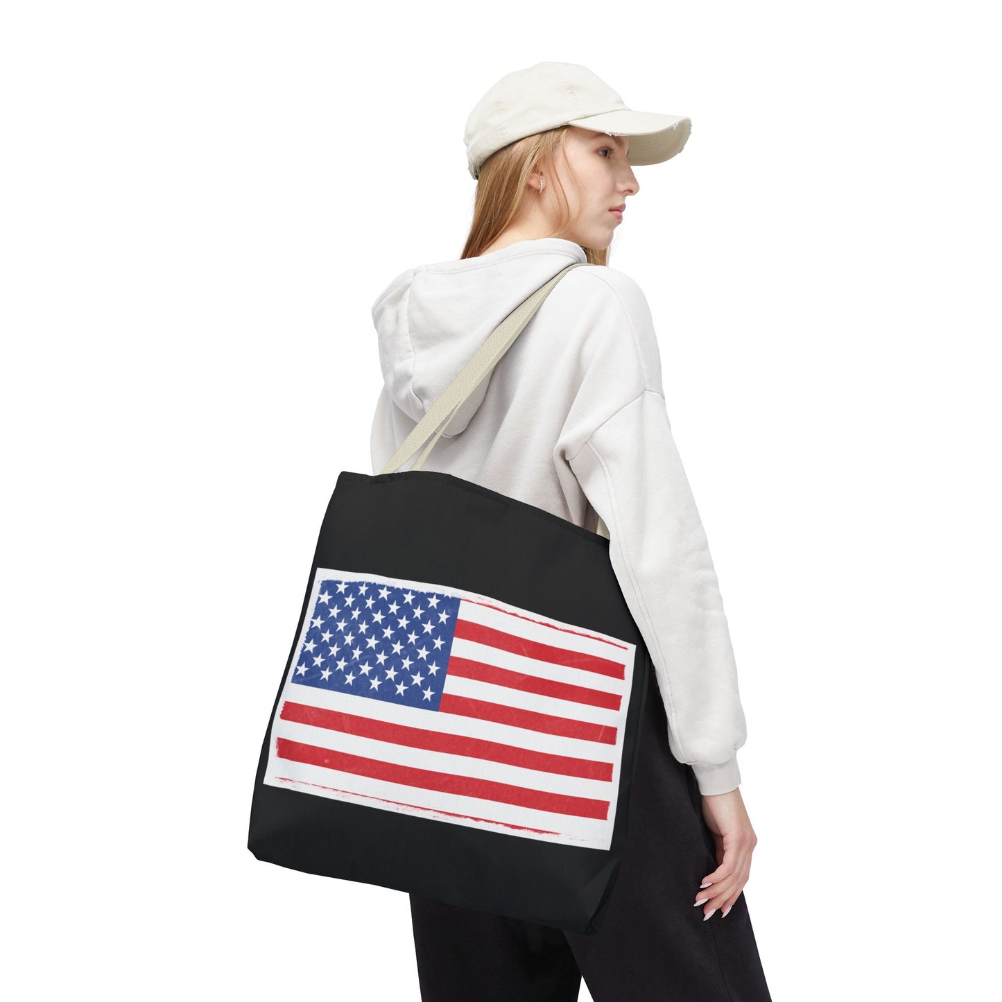 Patriotic Tote Bag, American Flag Carryall, Beach Bag, Reusable Shopping Tote, Independence Day Gift - TRV