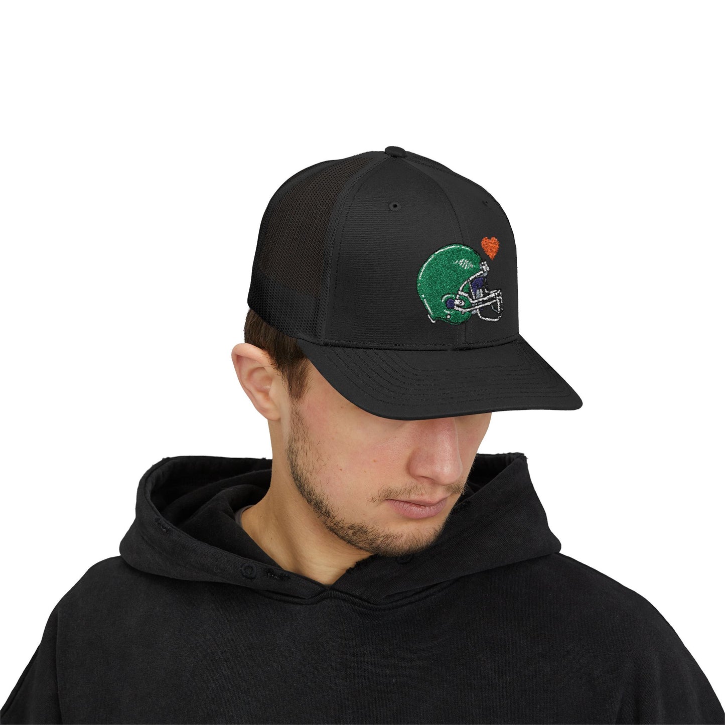 Snapback Trucker Cap with Football Heart Design - Perfect for Sports Fans, Gifts for Gamers, Casual Outings, Tailgating, and Team Spirit - TRV