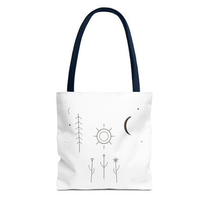 Minimal Moon and Sun Botanical Tote | Celestial Line Art Bag
