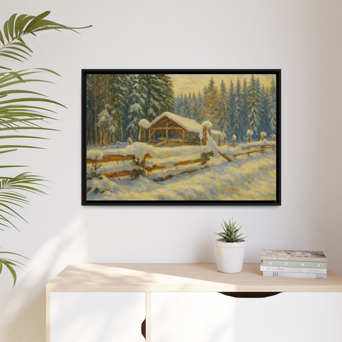 Winter Landscape Framed Canvas Art | Cozy Home Decor | Wall Art for Living Room, Bedroom, Holiday Gift, Rustic Vibes, Art Print - TRV