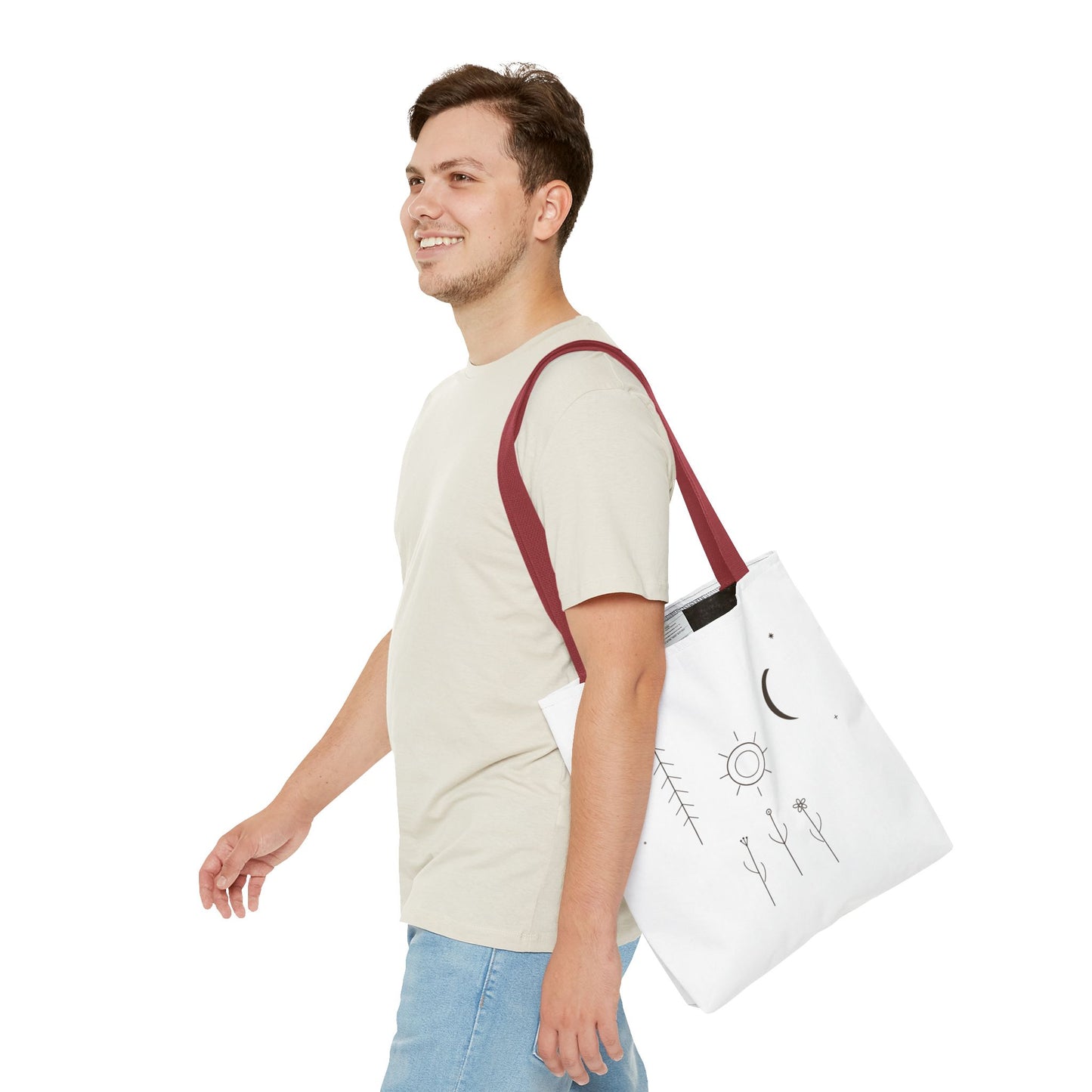 Minimal Moon and Sun Botanical Tote | Celestial Line Art Bag