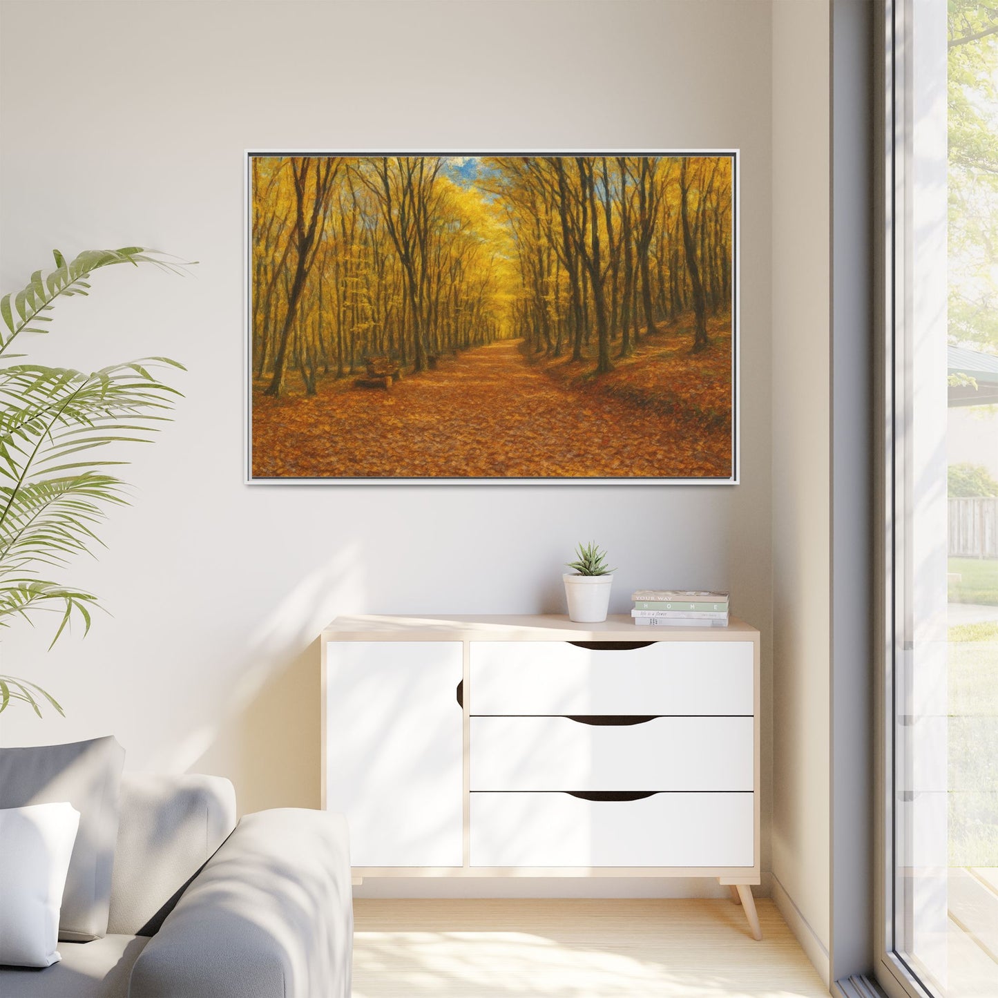 Autumn Forest Framed Canvas Art, Cozy Wall Decor, Nature Inspired Gift, Fall Home Accent, Perfect for Thanksgiving - TRV