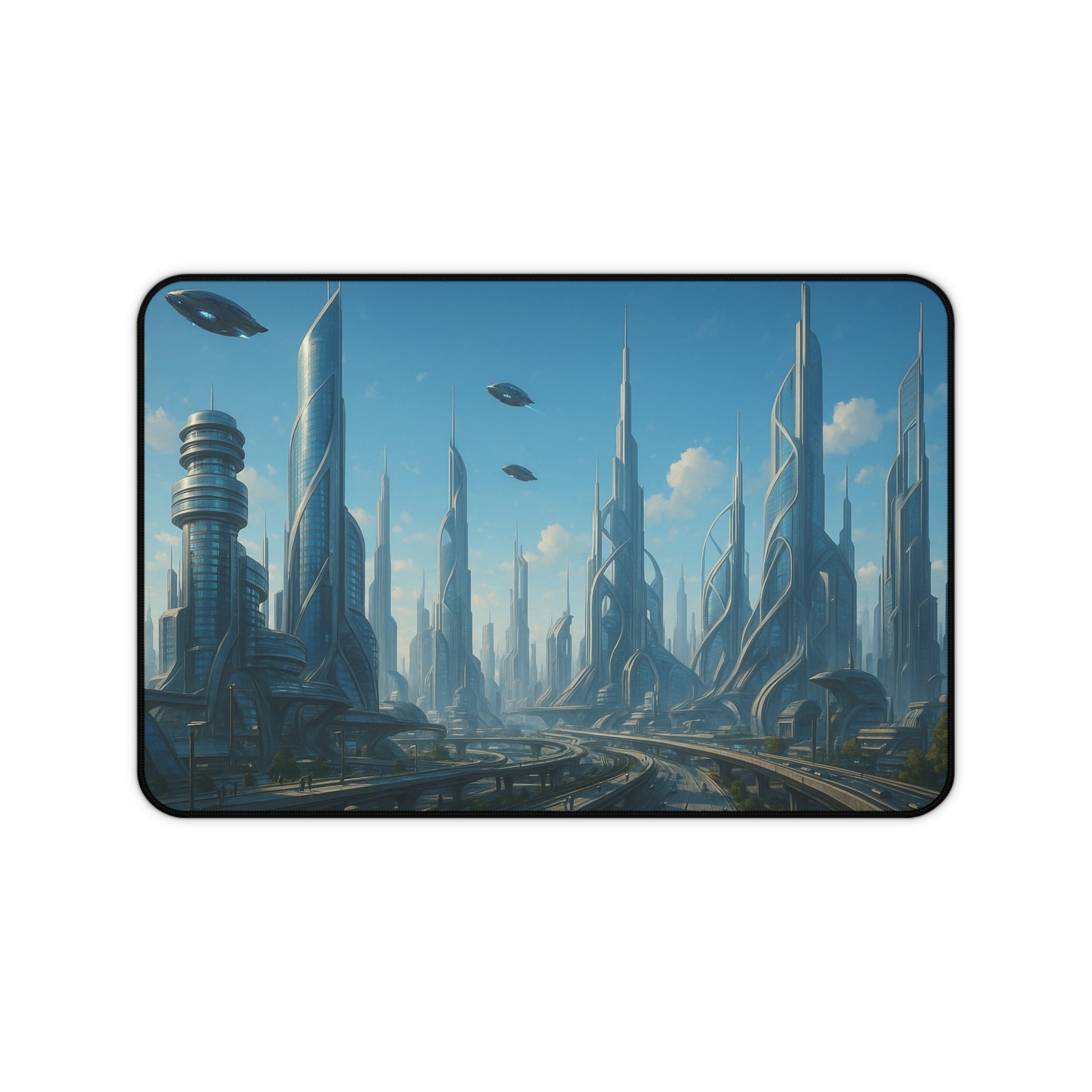 Futuristic Cityscape Desk Mat Sci Fi Skyline Mousepad - TRV