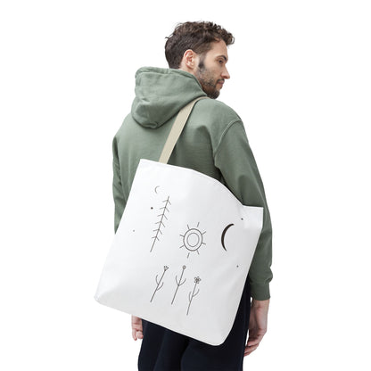 Minimal Moon and Sun Botanical Tote | Celestial Line Art Bag