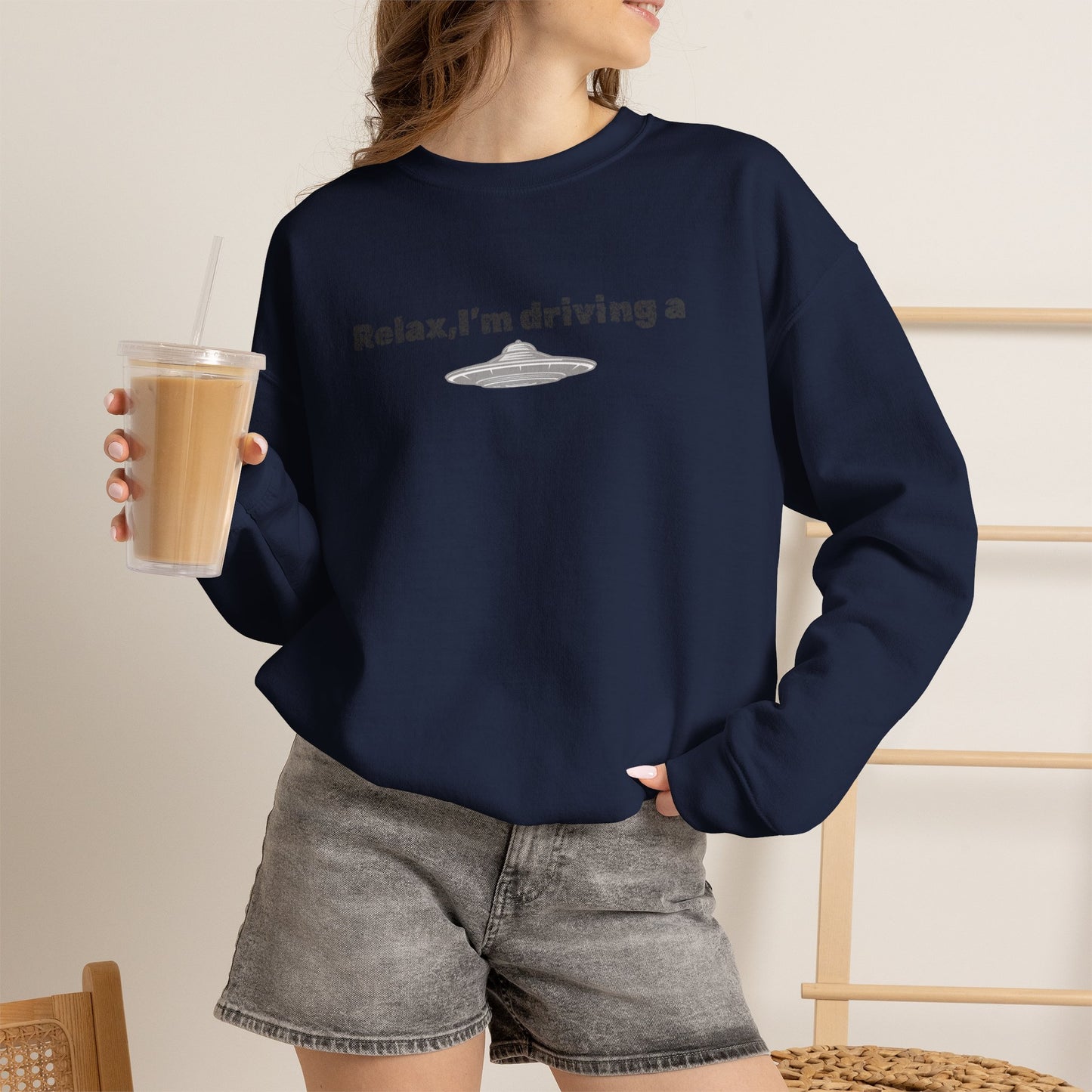 Relaxing UFO Driving Sweatshirt, Funny Gift for UFO Lovers, Unisex Crewneck Pullover, Casual Wear, Space Enthusiast Apparel