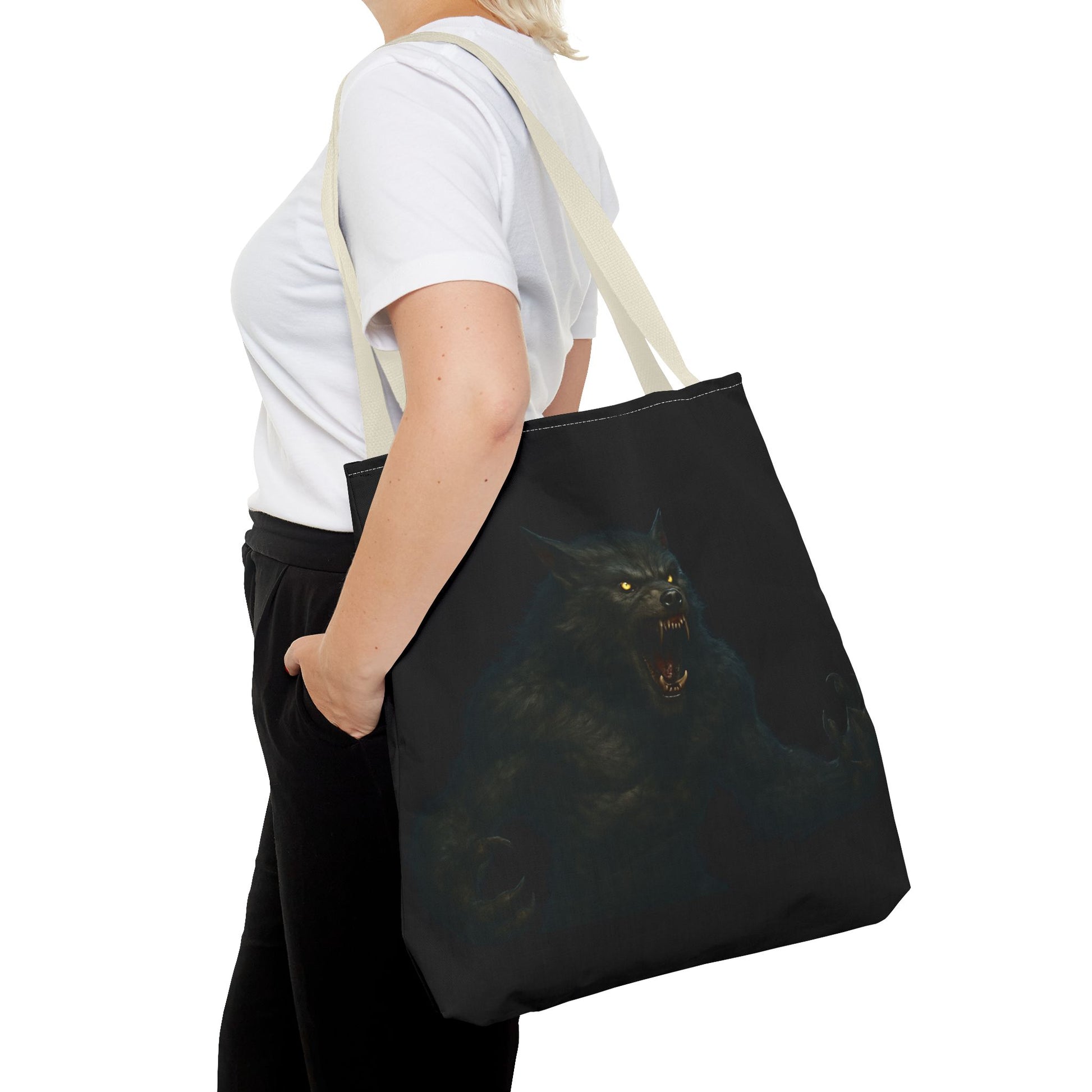 Fierce Werewolf Tote Bag, Halloween Accessories, Dark Art Tote, Animal Lover Gift, Geeky Shopping Bag - TRV