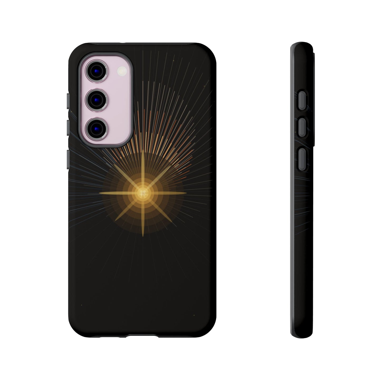 Tough Cases - Radiant Star Phone Case, Protective Black Shockproof Cover with Golden Light Design