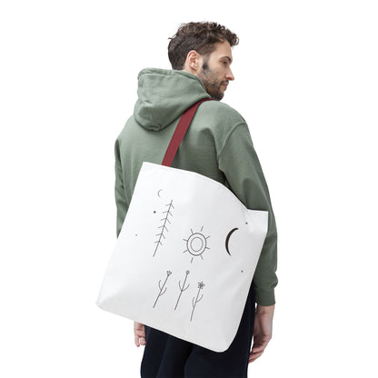 Minimal Moon and Sun Botanical Tote | Celestial Line Art Bag