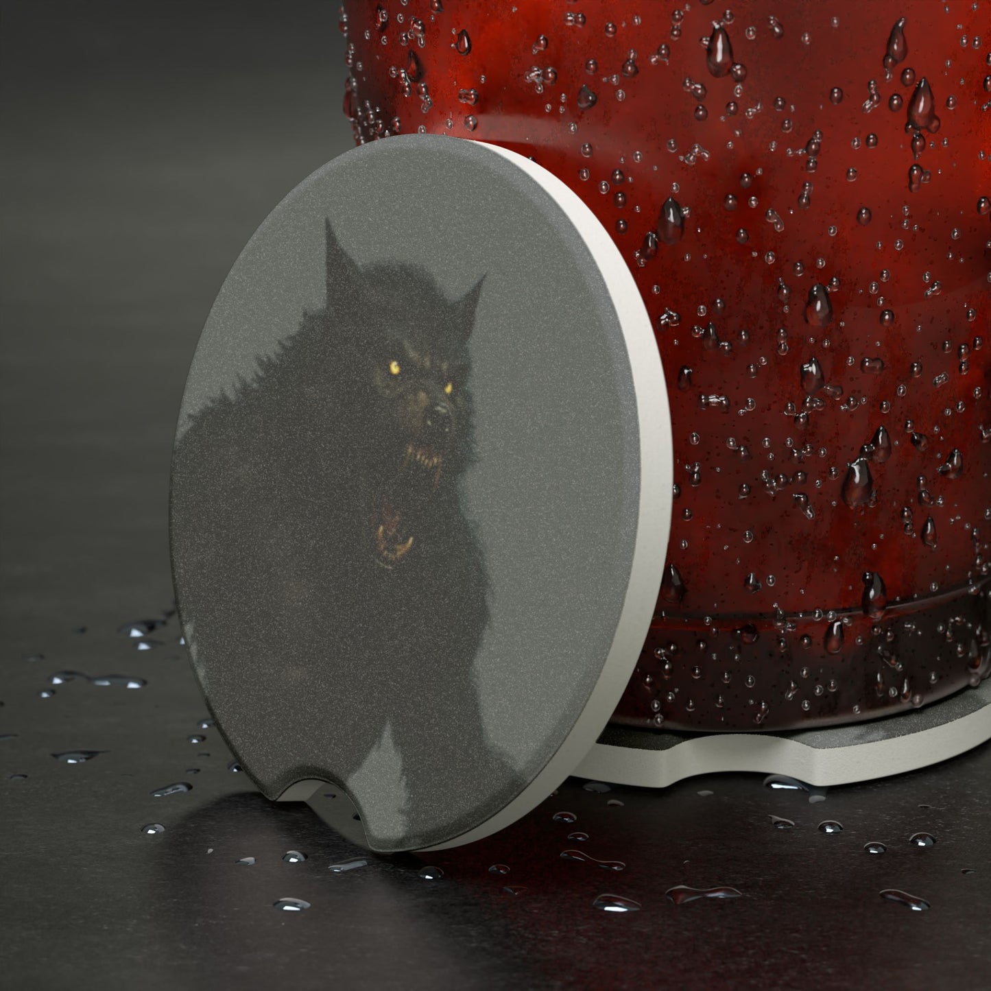 Soapstone Car Coaster — Black Cat Night Design