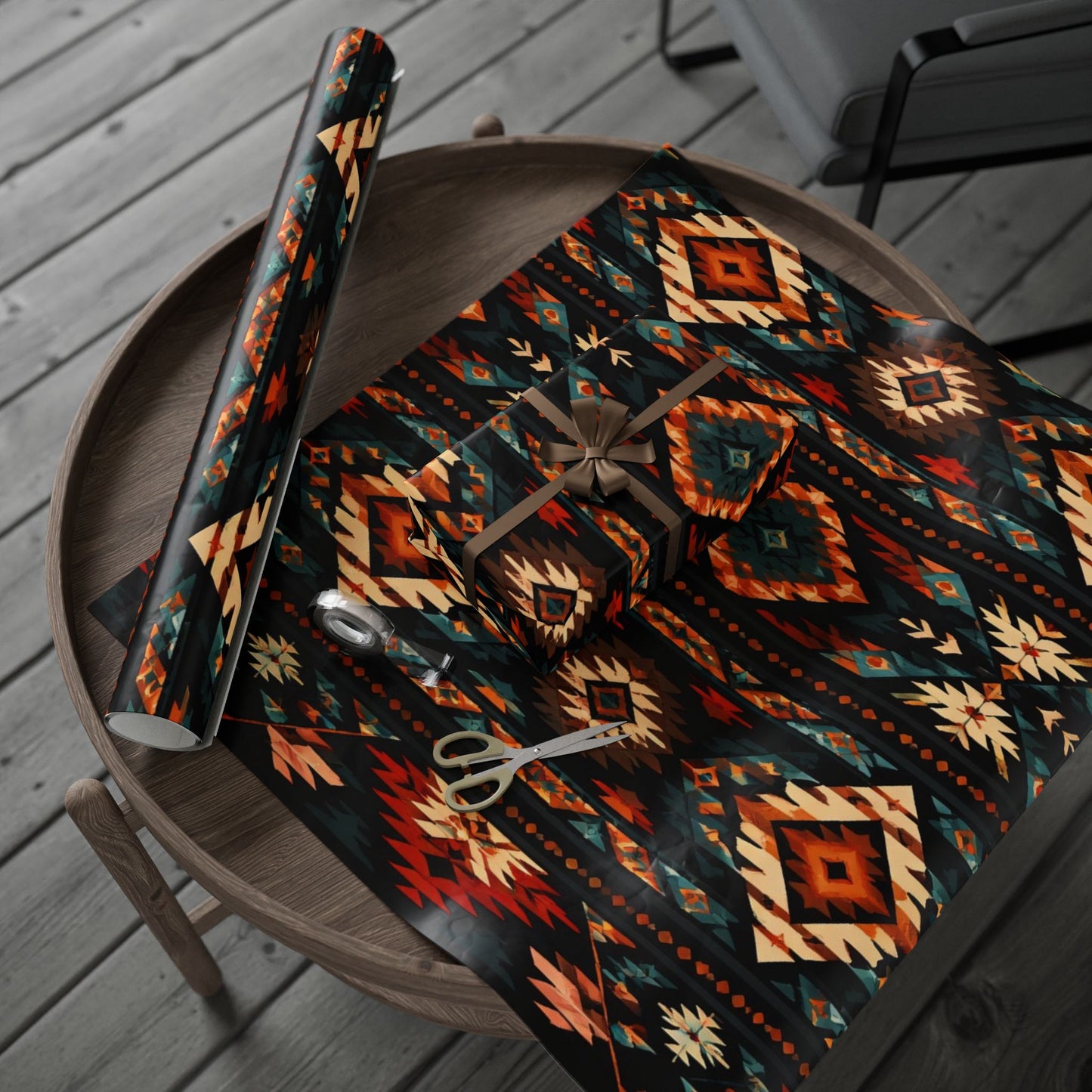 Southwestern Geo Pattern Wrapping Paper Roll — Rustic Aztec Gift Wrap