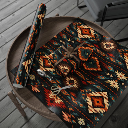 Southwestern Geo Pattern Wrapping Paper Roll — Rustic Aztec Gift Wrap