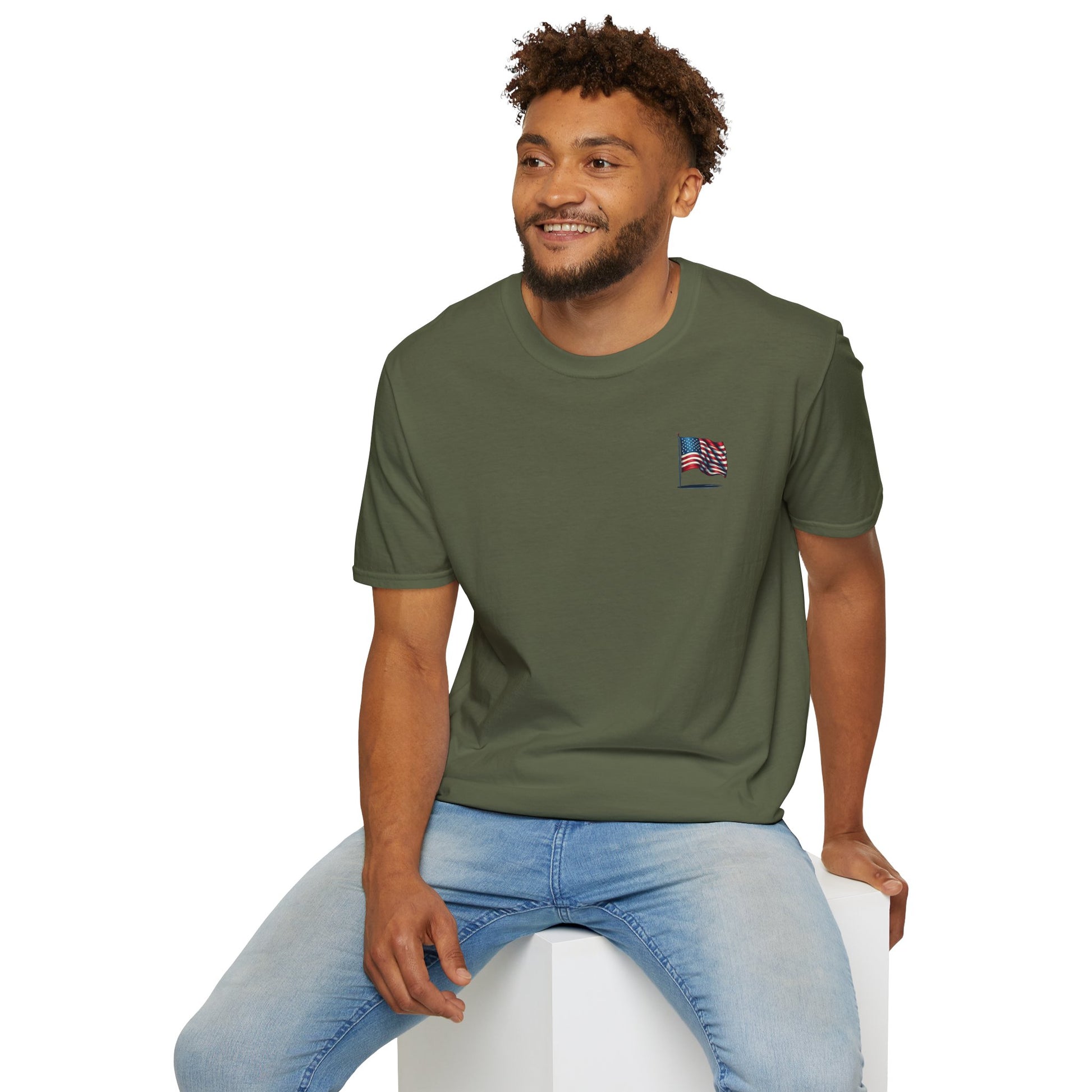Patriotic Unisex Softstyle T-Shirt, American Flag Tee, USA Pride Shirt, Perfect for Independence Day, Casual Wear - TRV