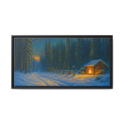 Framed Winter Landscape Canvas, Cozy Cabin Art, Christmas Decor, Winter Home Decor, Holiday Gift, Wall Art - TRV