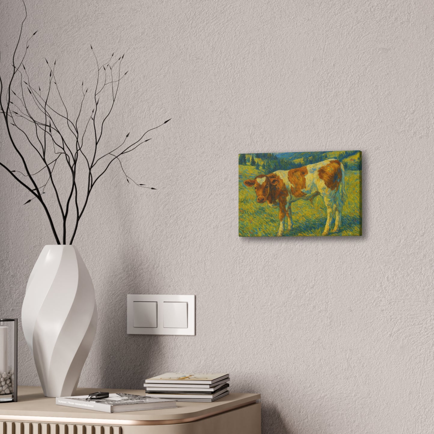 Artistic Cow Canvas Wall Art - Farmhouse Decor, Calf Painting