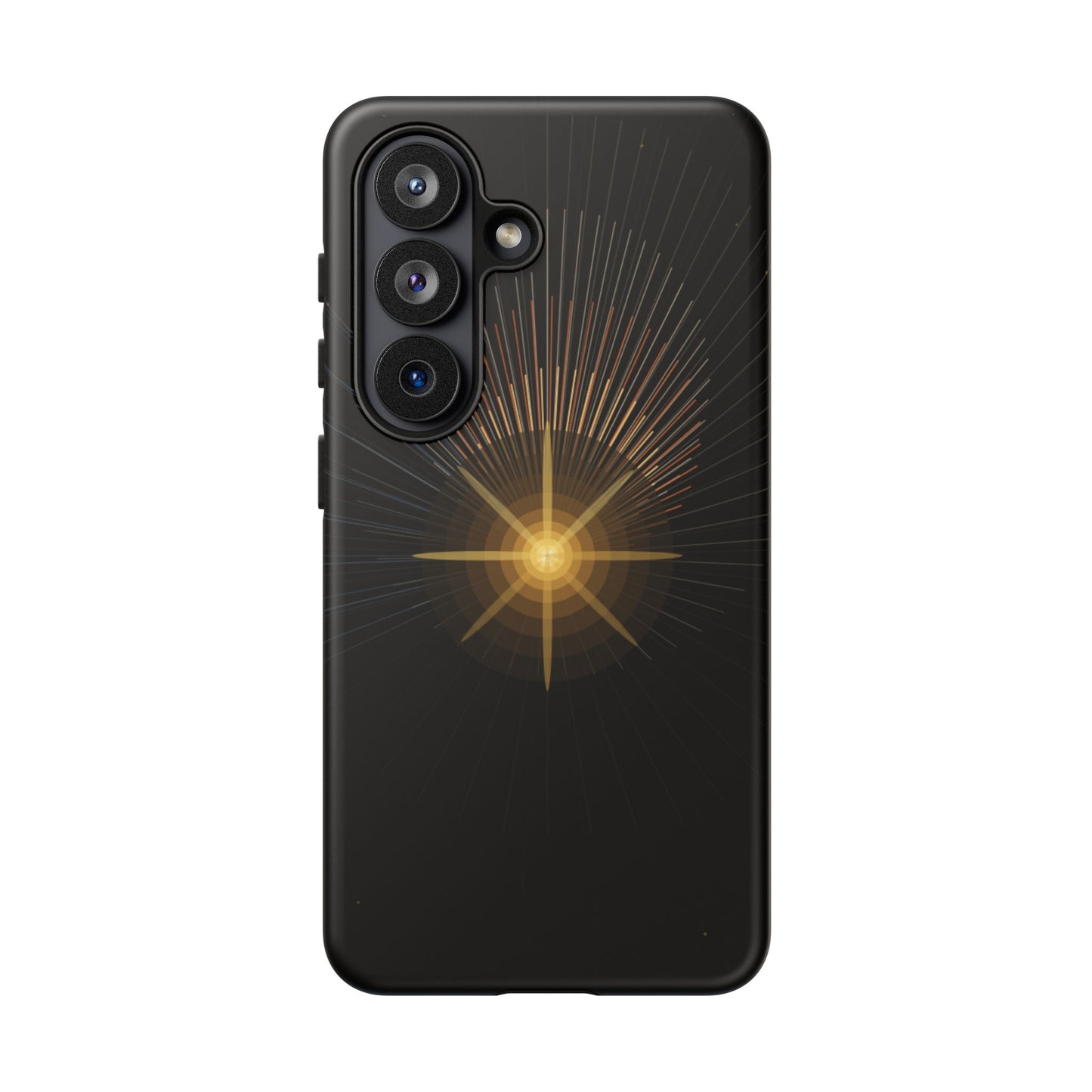 Tough Cases - Radiant Star Phone Case, Protective Black Shockproof Cover with Golden Light Design