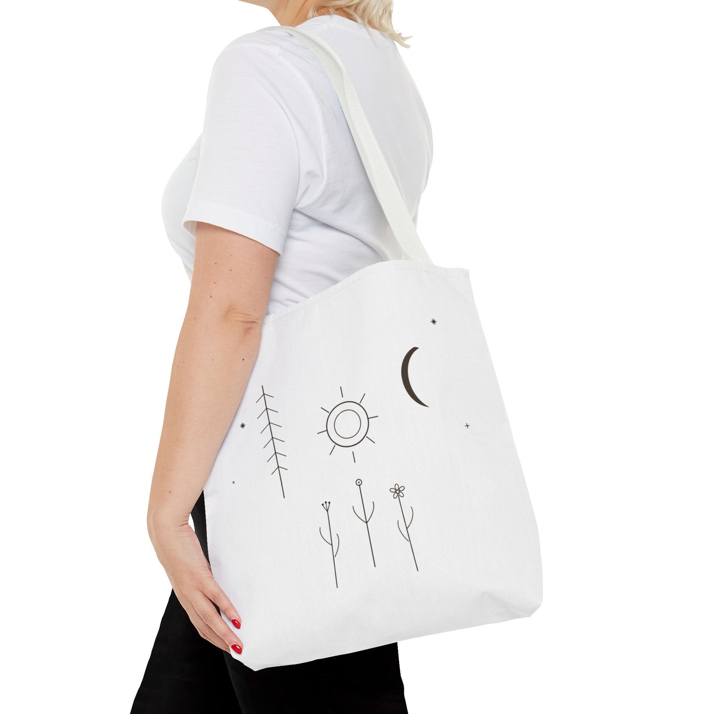 Minimal Moon and Sun Botanical Tote | Celestial Line Art Bag