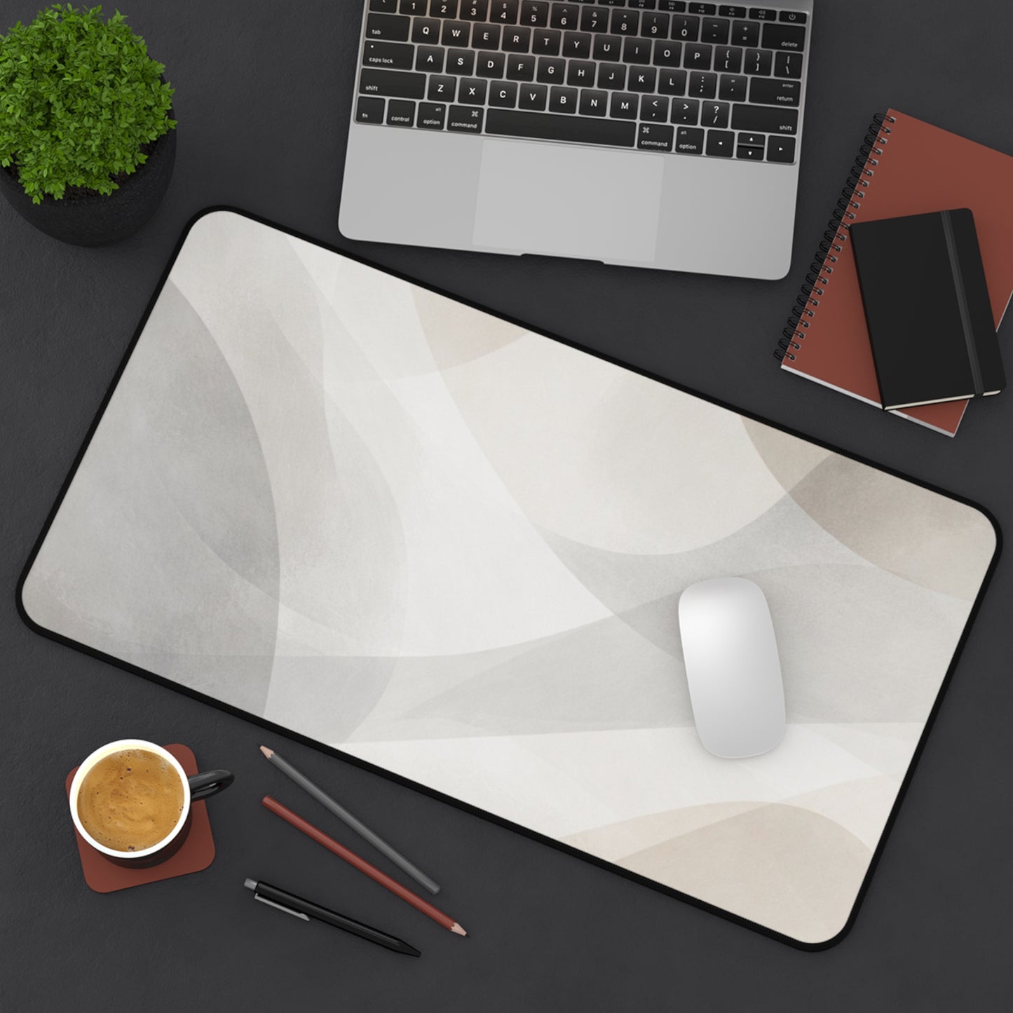 Neutral Abstract Waves Desk Mat | Minimal Office Mouse Pad