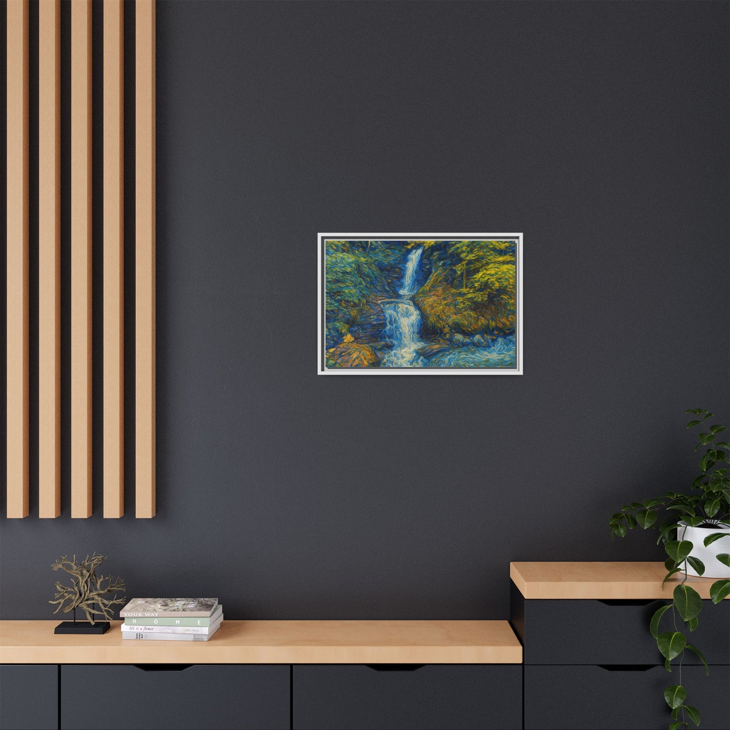 Framed Canvas Art, Majestic Van Gogh Style Waterfall Landscape Wall Decor, Nature Lover Gift, Home Office Artwork, Living Room Decoration - TRV
