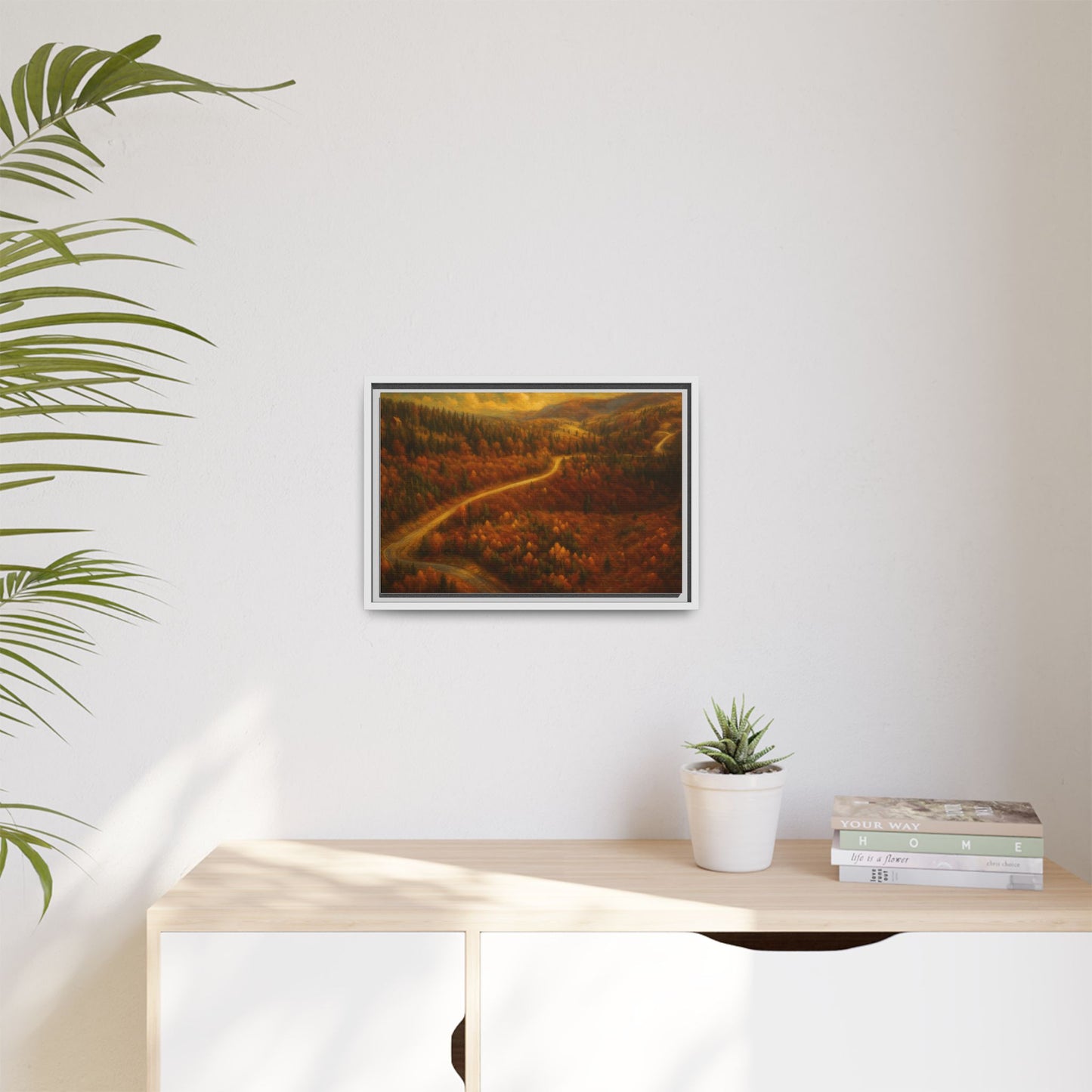 Autumn Landscape Framed Canvas Art, Cozy Home Decor, Warm Fall Vibes, Gift for Nature Lovers, Perfect for Thanksgiving - TRV