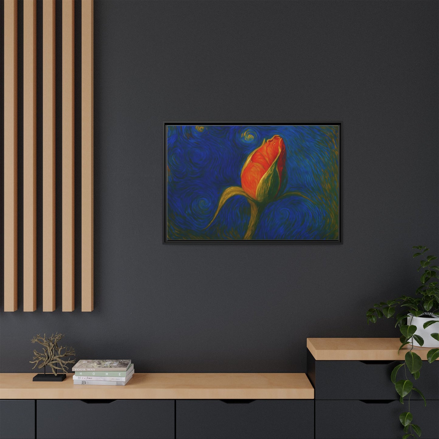 Red Rose Bud Painting Canvas Framed | Matte Wall Art - TRV