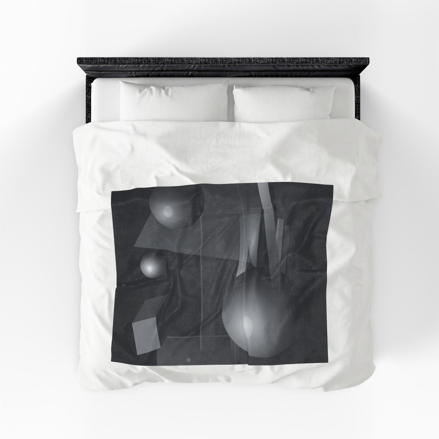Velveteen plush blanket with vibrant 3D geometric spheres and abstract cube and sphere pattern by Printify.