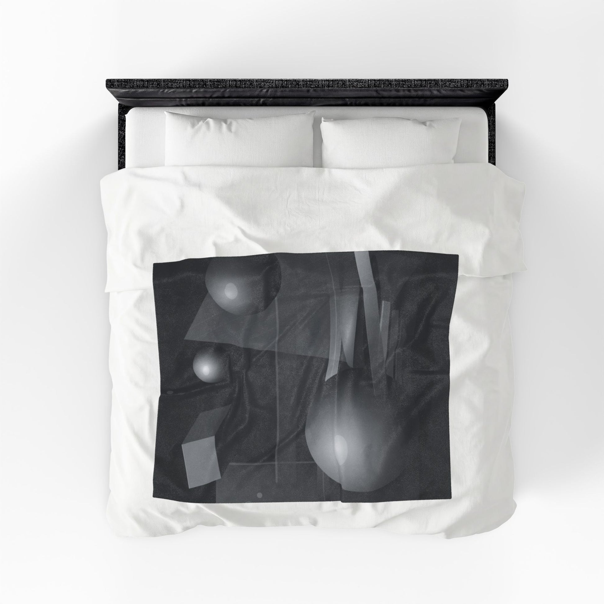 Velveteen plush blanket with vibrant 3D geometric spheres and abstract cube and sphere pattern by Printify.