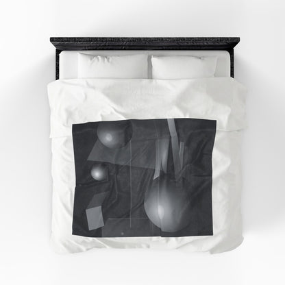 Velveteen plush blanket with vibrant 3D geometric spheres and abstract cube and sphere pattern by Printify.