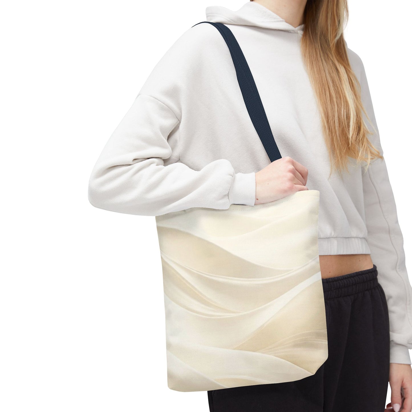 Cream Abstract Waves Tote Bag | Neutral Swirl Pattern