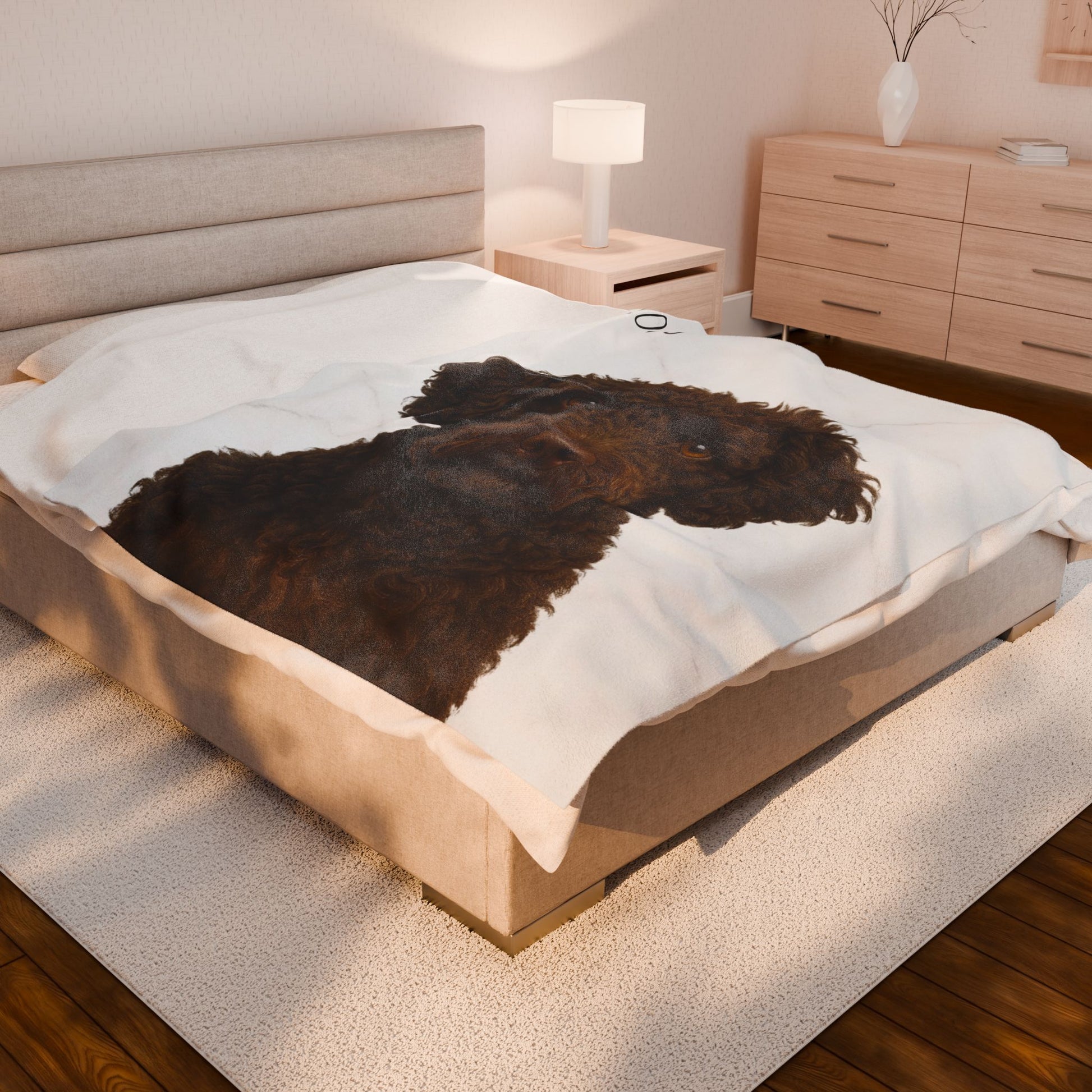 Custom Brown Labradoodle Portrait Blanket | Velveteen Plush Blanket - TRV