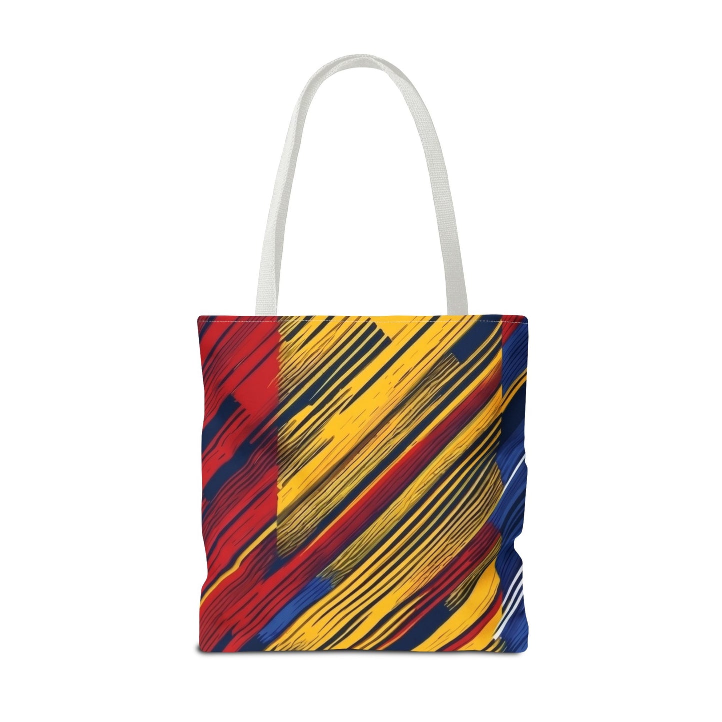 Abstract Brushstroke Tote Bag - Bold Red, Yellow & Blue All-Over Print