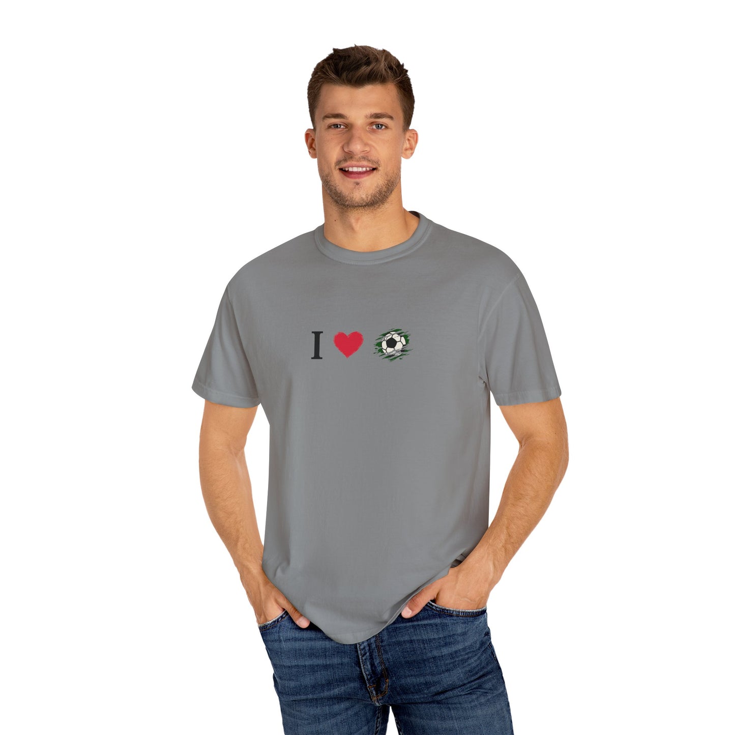 I Love Football (Soccer) Unisex Garment-Dyed T-shirt, Casual Tee, Everyday Wear, Gift for Him/Her, Stylish Apparel - TRV
