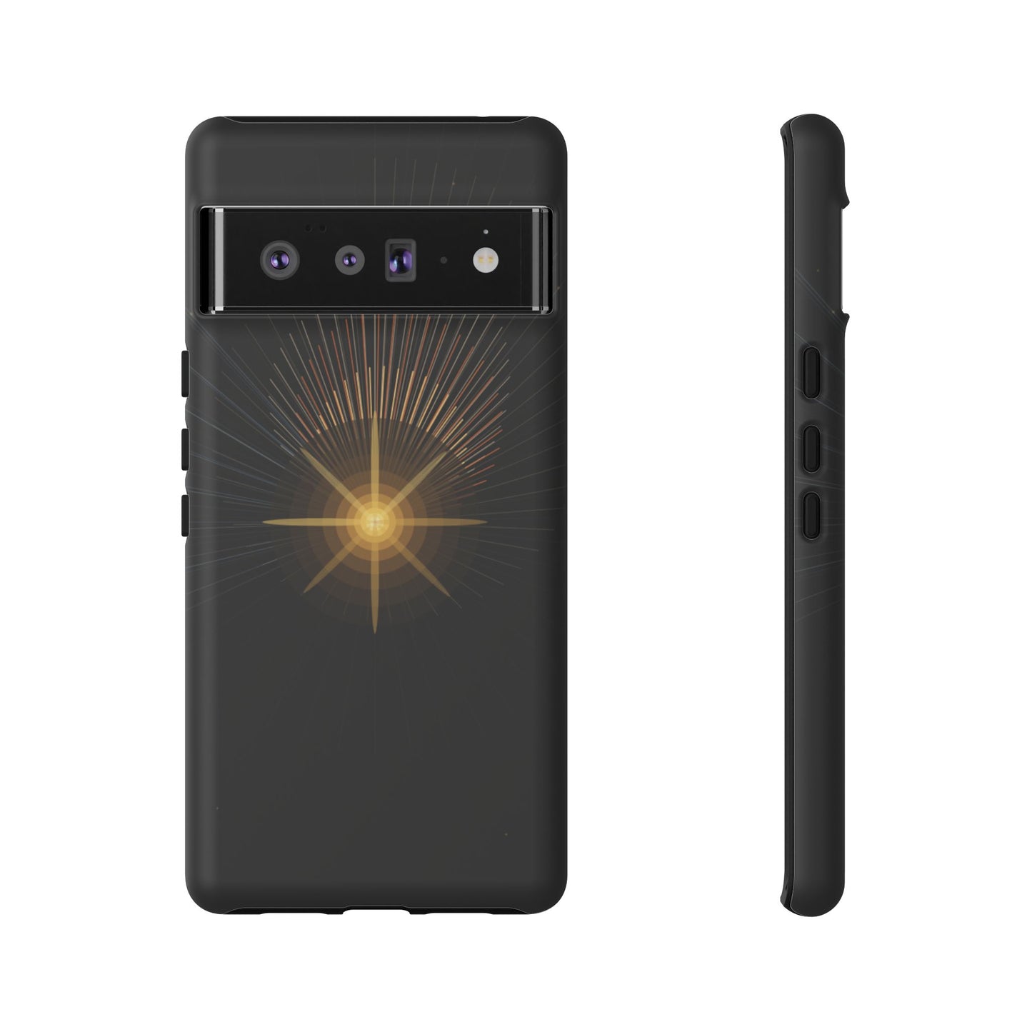 Tough Cases - Radiant Star Phone Case, Protective Black Shockproof Cover with Golden Light Design