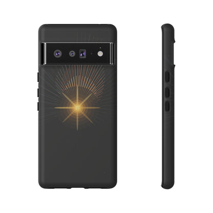 Tough Cases - Radiant Star Phone Case, Protective Black Shockproof Cover with Golden Light Design