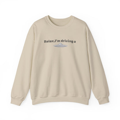Relaxing UFO Driving Sweatshirt, Funny Gift for UFO Lovers, Unisex Crewneck Pullover, Casual Wear, Space Enthusiast Apparel